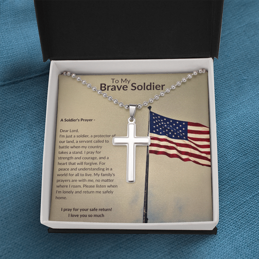 To My Brave Soldier - American FlagPole, Cross Ball Chain