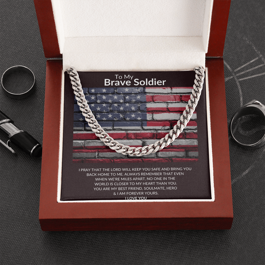 To My Brave Soldier - American Flag Bricks, Cuban Link