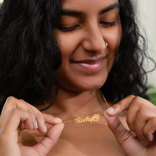 Paw print name plate necklace