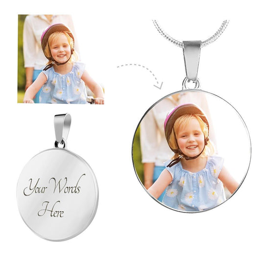 Picture engraved circle necklace